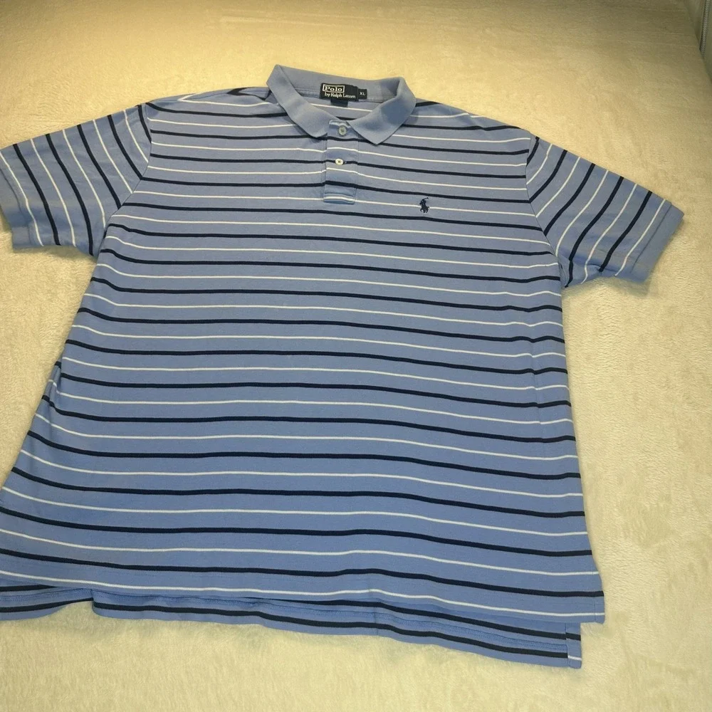 Polo Ralph Lauren Mens XL Blue Striped Short Sleeve Cotton Polo Shirt